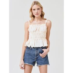 NWT Chio Lucia Ivory Anita Smocked Top Size Large